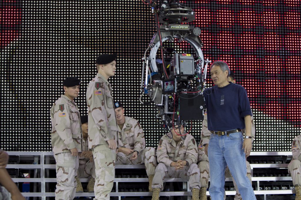 Joe Alwyn and Director Ang Lee on the set of TriStar Pictures' BILLY LYNN'S LONG HALFTIME WALK.